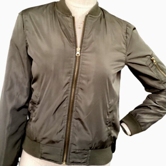 Full Zip Bomber Jacket Olive Green Sz S By New Look #177D - Picture 1 of 7